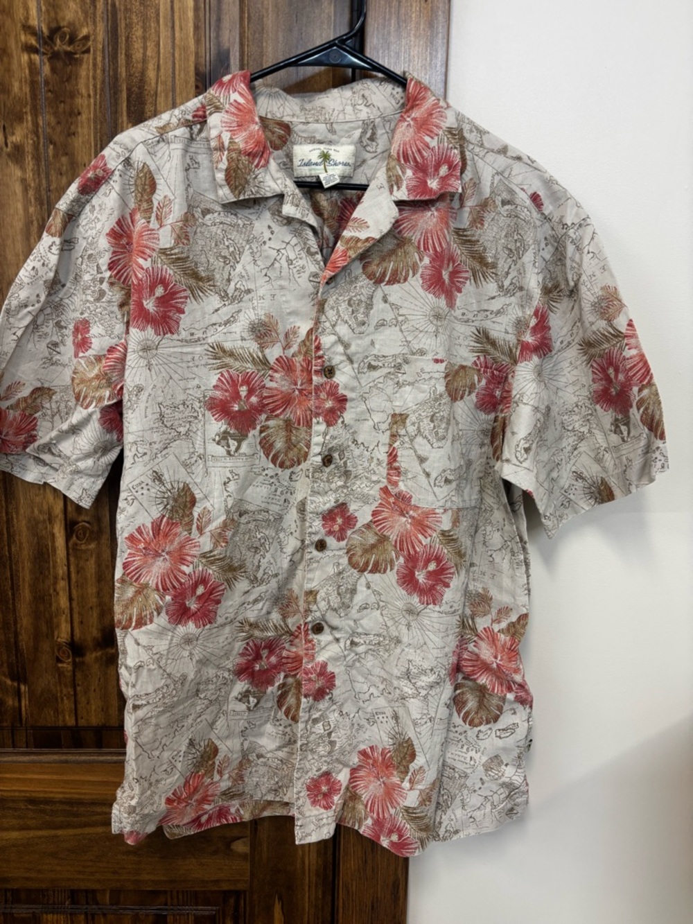 Island Shores Cream Tropical Button-Down Shirt with Red Floral Print